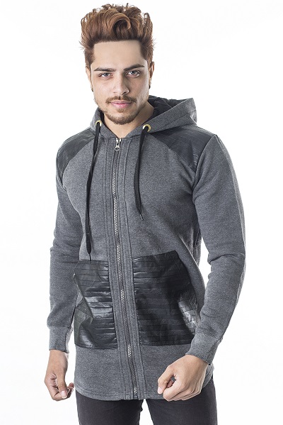 Men Winter Hooded Jacket With Leather Pocket